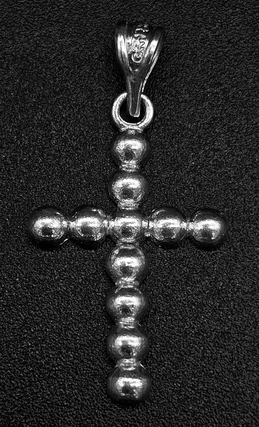 DIJE PLATA LEY 925, CRUZ DE BOLITAS