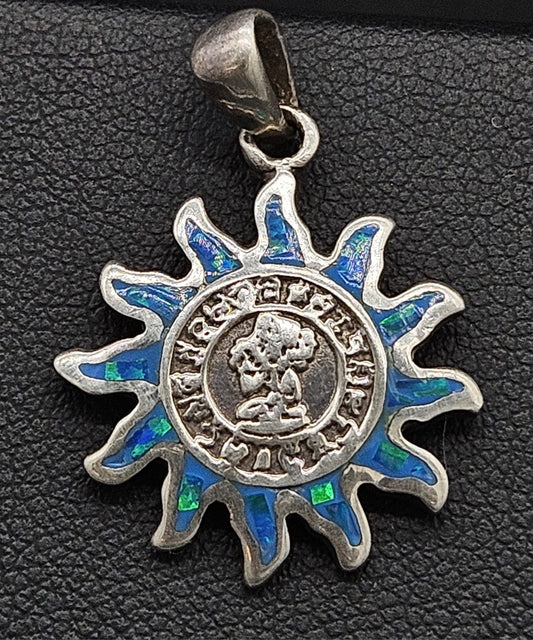Dije Plata Ley 950 Sol Calendario Maya, vista frontal