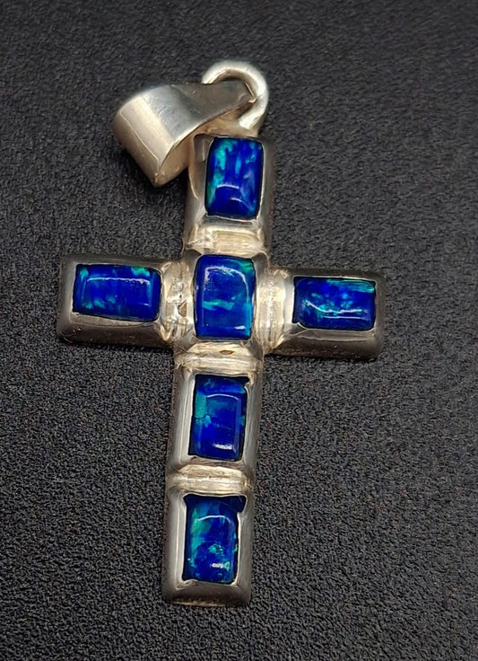 DIJE PLATA LEY 950, CON OPALO AZUL