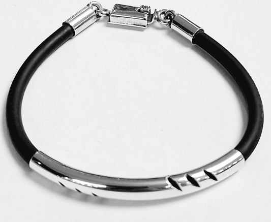 BRAZALETE EN PLATA LEY 925 CON CAUCHO