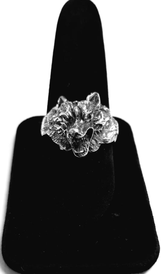 ANILLO CABEZA DE LOBO EN PLATA LEY 925