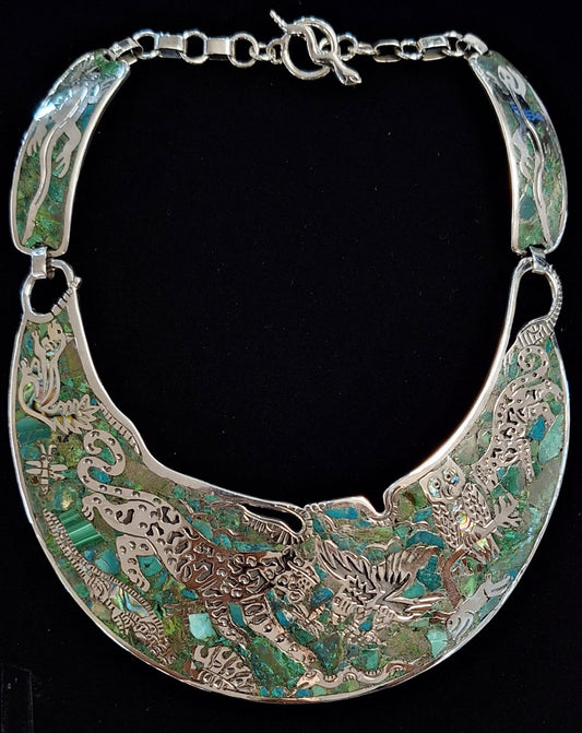 COLLAR SELVÁTICO CON INCRUSTACION DE MALAQUITA EN PLATA LEY 925