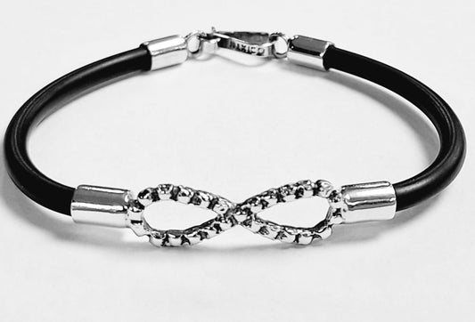 BRAZALETE EN PLATA LEY 925 CON CAUCHO