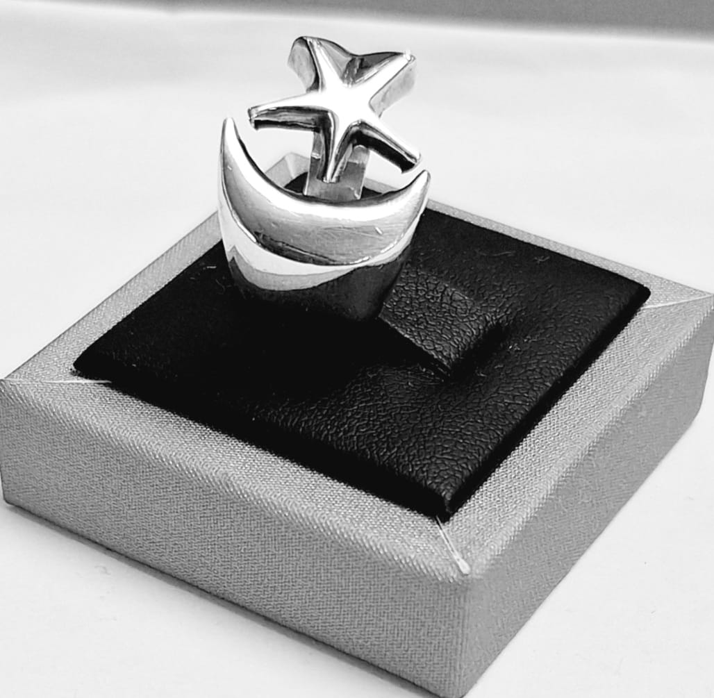 ANILLO ESTRELLA Y LUNA, PLATA LEY 925