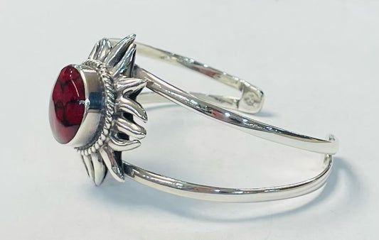 BRAZALETE CON CORAL EN PLATA LEY 925
