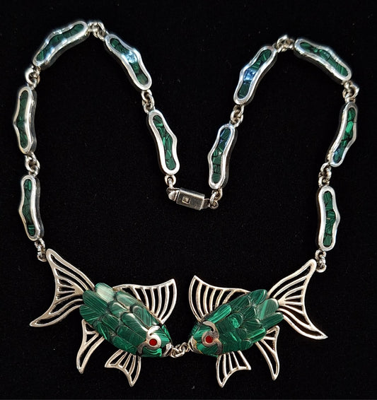 COLLAR VINTAGE PESCADO CON  INCRUSTACINES EN PLATA LEY 950