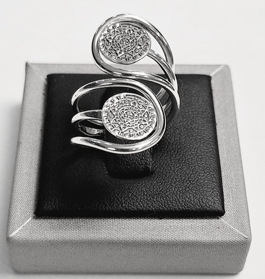 ANILLO DE DOS CALENDARIO AZTECA EN PLATA LEY 925