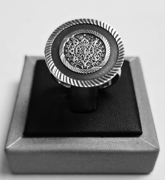 ANILLO CALENDARIO AZTECA EN PLATA  LEY 925