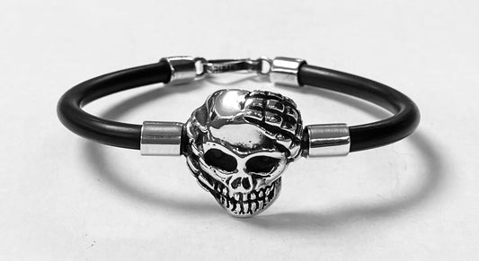 BRAZALETE EN PLATA LEY 925 CON CAUCHO