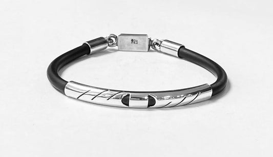 BRAZALETE EN PLATA LEY 925 CON CAUCHO
