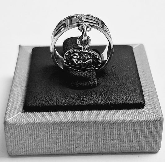 ANILLO GRECAS CON COLGANTE CHACMOOL EN PLATA LEY 925