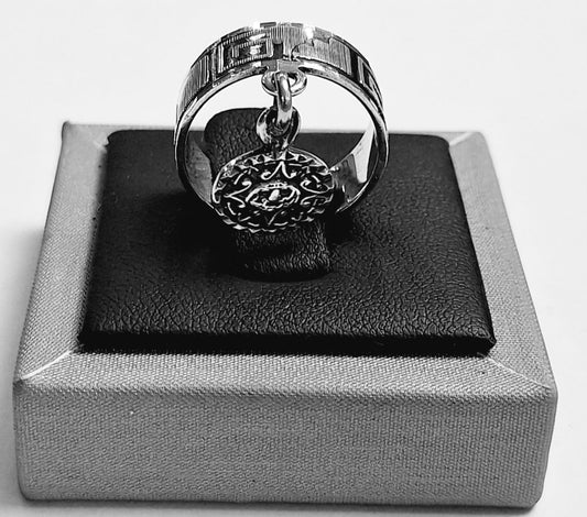 ANILLO GRECAS CON COLGANTE AZTECA  EN PLATA LEY 925