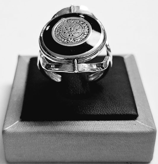 ANILLO CALENDARIO AZTECA EN PLATA LEY 925