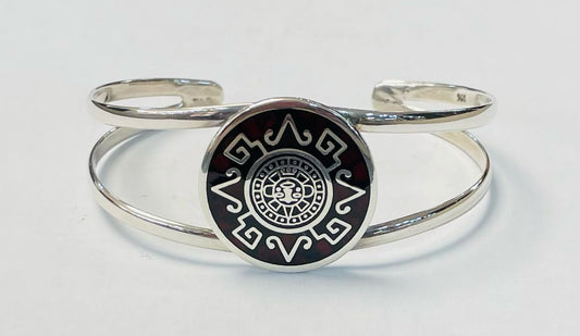 BRAZALETE CALENDARIO AZTECA  EN PLATA LEY 925  CON CORAL