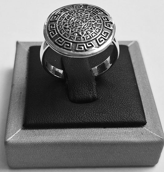 ANILLO CALENDARIO AZTECA EN PLATA LEY  925