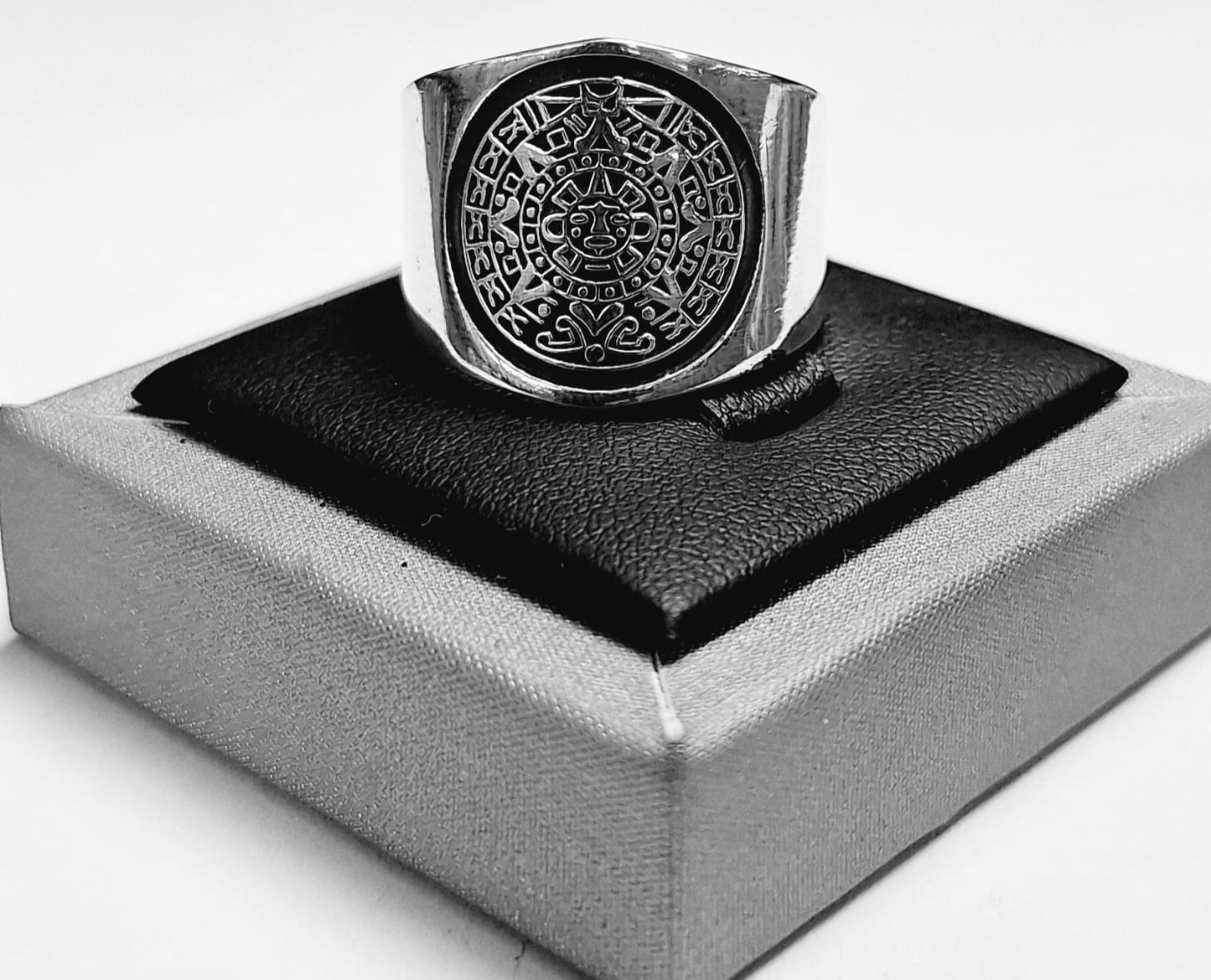 ANILLO CALENDARIO AZTECA EN PLATA LEY 925