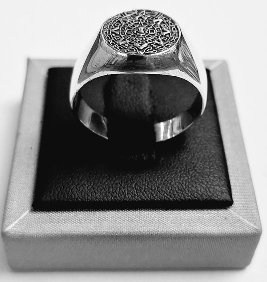 ANILLO CALENDARIO AZTECA EN LEY PLATA 925