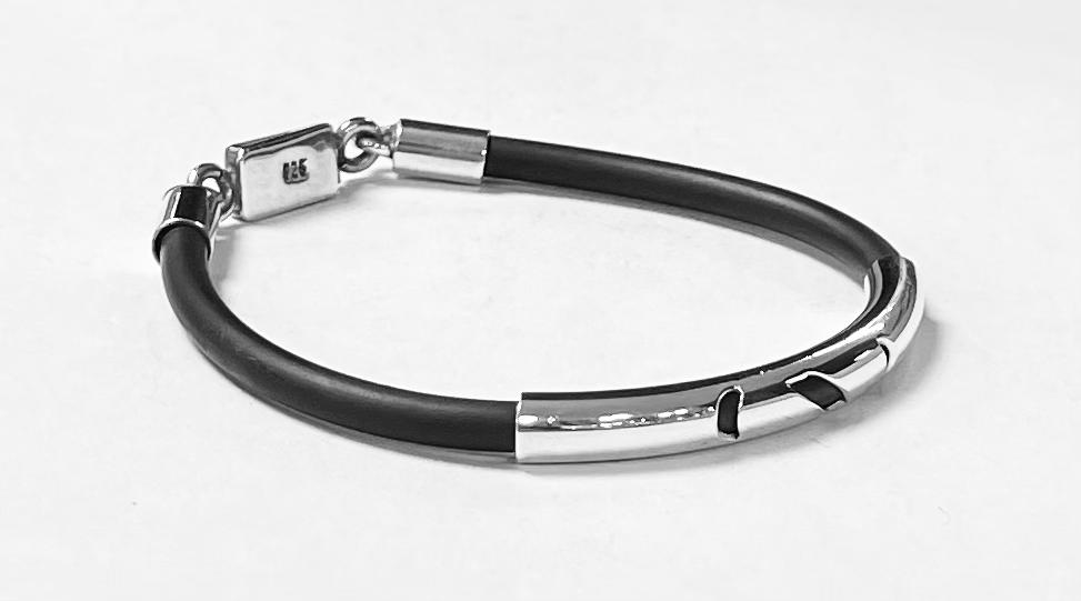 BRAZALETE EN PLATA LEY 925  CON CAUCHO