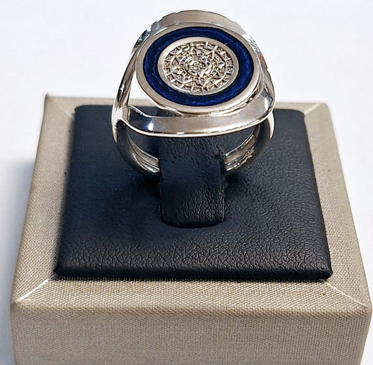 ANILLO CALENDARIO AZTECA EN PLATA LEY 925