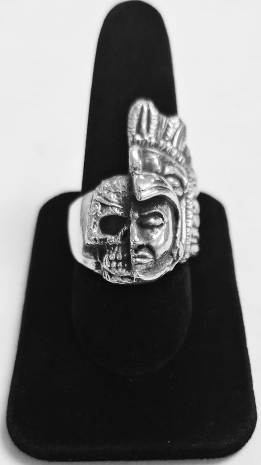 ANILLO GUERRERO AGUILA CALAVERA EN PLATA LEY 925